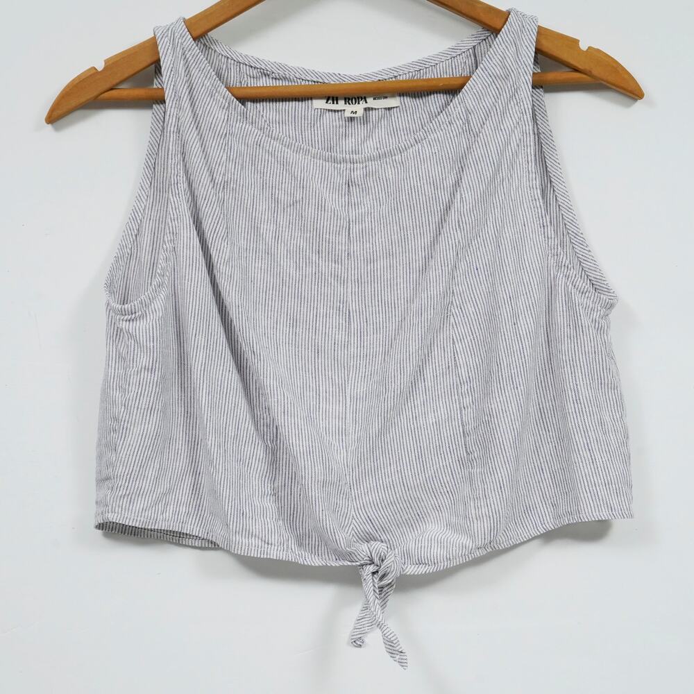 ZII ROPA Claude Top Loa Stripe 100% Linen Women's M Made in Mexico 18x17